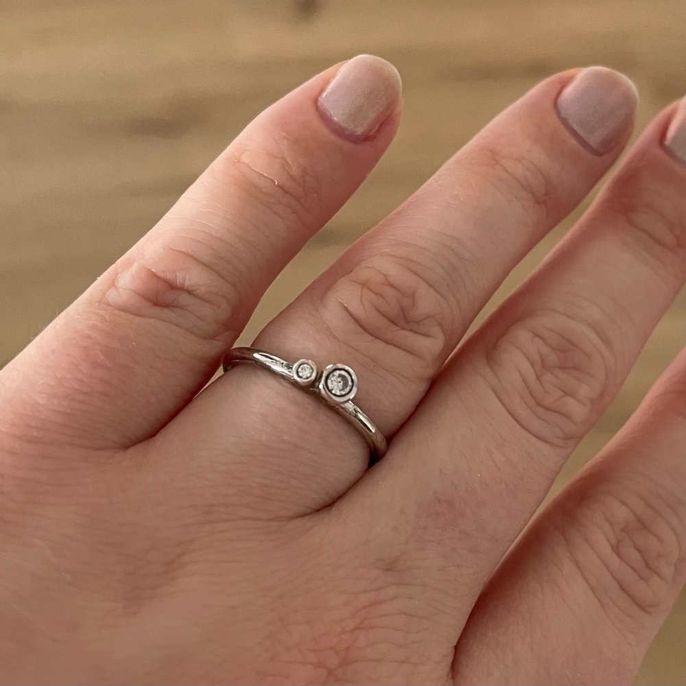 Pandora Ring  sterling silver, size 5.5, ring with 2 stones